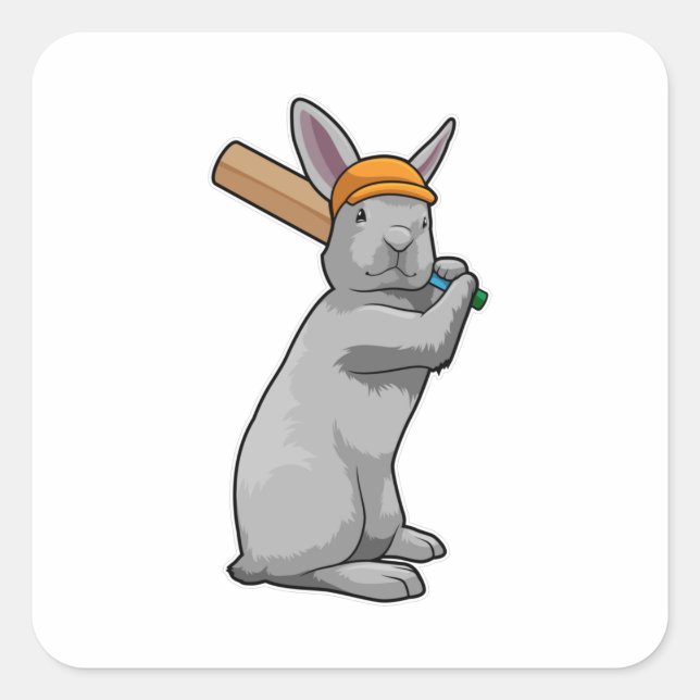 Adesivo Quadrado Coelho no Cricket com morcego de Cricket (Frente)