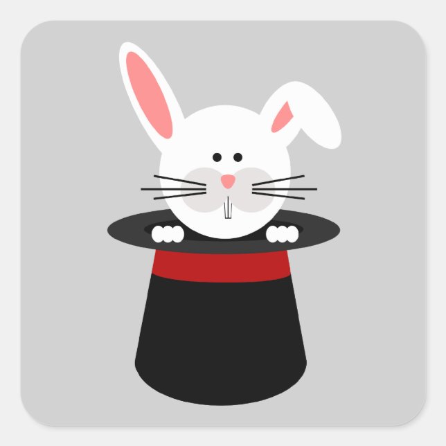 Adesivo Quadrado Coelho num palito de magia do chapéu (Frente)