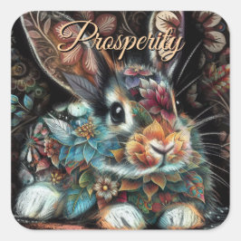 Adesivo Quadrado Coelho Whimsso Rabbit Floral Abstrato Teal Preto