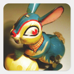 Adesivo Quadrado coelhos toalha e ovo amarelo páscoa