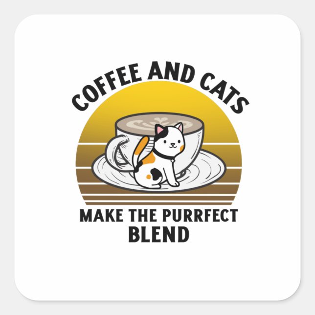 Adesivo Quadrado Coffee and cats make the purrfect blend (Frente)