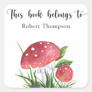 Adesivo Quadrado Cogumelos aquosos - este livro pertence a