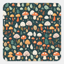 Adesivo Quadrado Cogumelos brancos folhas design