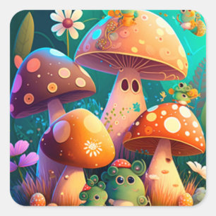 Adesivo Quadrado Cogumelos cubanos na floresta