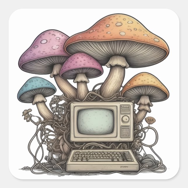Adesivo Quadrado Cogumelos DOS (Frente)