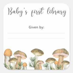 Adesivo Quadrado Cogumelos florestais em aquarela - Primeira biblio