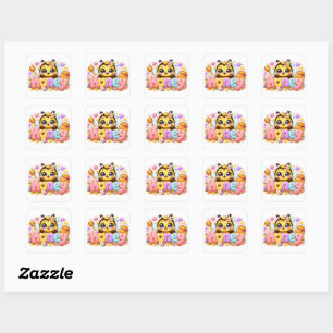 Adesivo Quadrado Cola Kawaii Abelha Mel Nome Pastel Rosa Brilhante