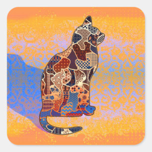 Adesivo Quadrado Colagem abstrata Clarice o gato ID103