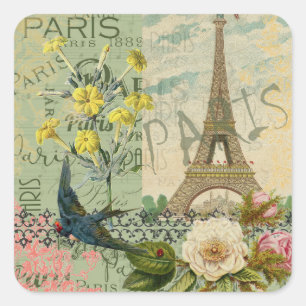 Adesivo Quadrado Colagem de Arte Gráfica de Paris Viagem