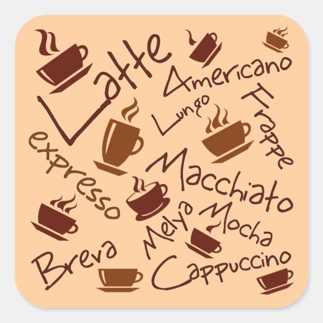 Adesivo Quadrado Colagem de Bebidas de Café (Frente)