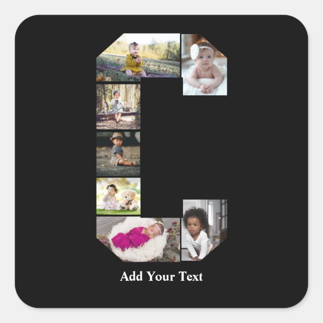 Adesivo Quadrado Colagem de Fotografias com design Carta C (Frente)