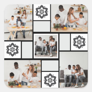 Adesivo Quadrado Colagem de Fotografias com design Floral 5