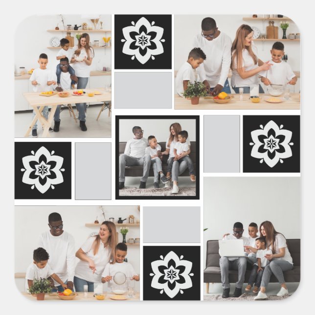 Adesivo Quadrado Colagem de Fotografias com design Floral 5 (Frente)