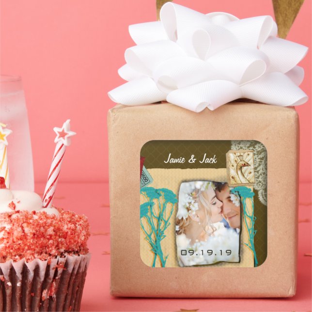 Adesivo Quadrado Colagem de Fotografias Vintage Personalizada (Festa)