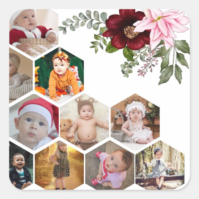 Adesivo Quadrado Colagem de Fotos 10 Floral design (Frente)