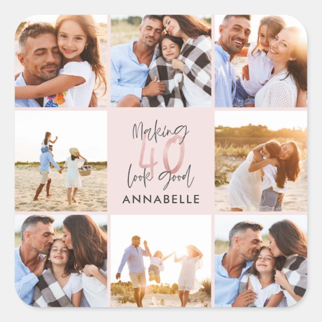 Adesivo Quadrado Colagem de fotos cintilantes cintilantes cor-de-ro (Frente)