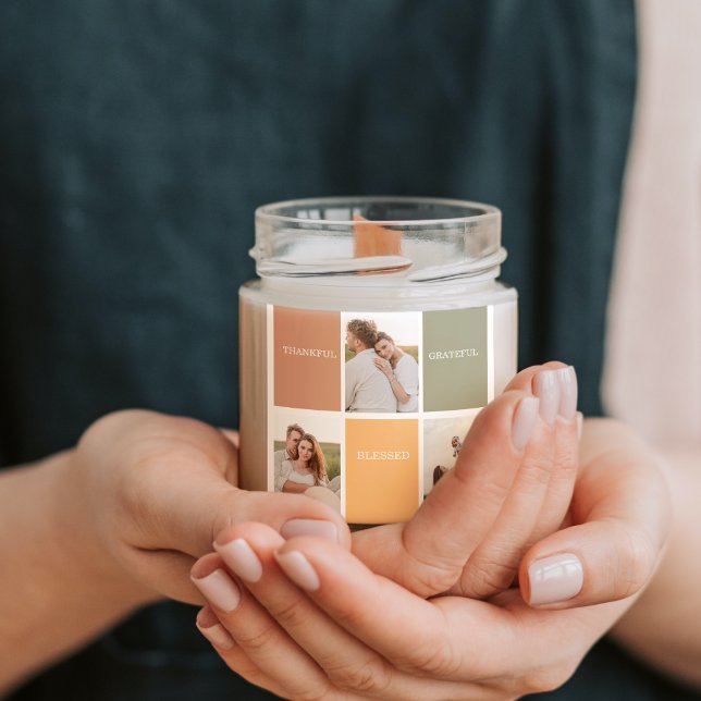 Adesivo Quadrado Colagem de Fotos da Família | Agradecido Abençoado (Criador carregado)