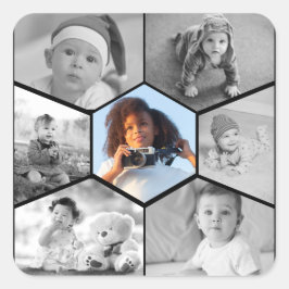 Adesivo Quadrado Colagem de Fotos de Hexágono Preto e Branco
