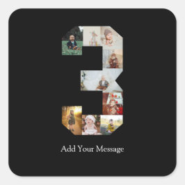 Adesivo Quadrado Colagem de Fotos Número 3 Preto e Branco