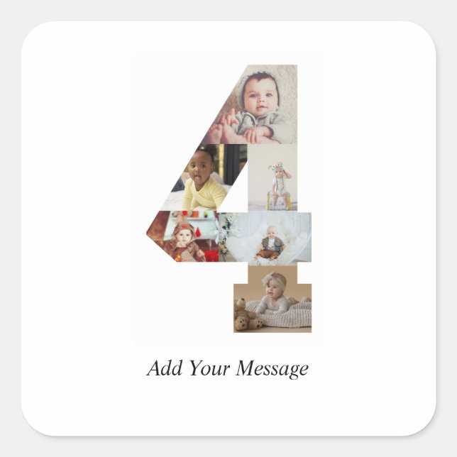 Adesivo Quadrado Colagem de Fotos Número 4 Preto e Branco (Frente)