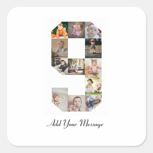 Adesivo Quadrado Colagem de Fotos Número 9 Preto e Branco (Frente)