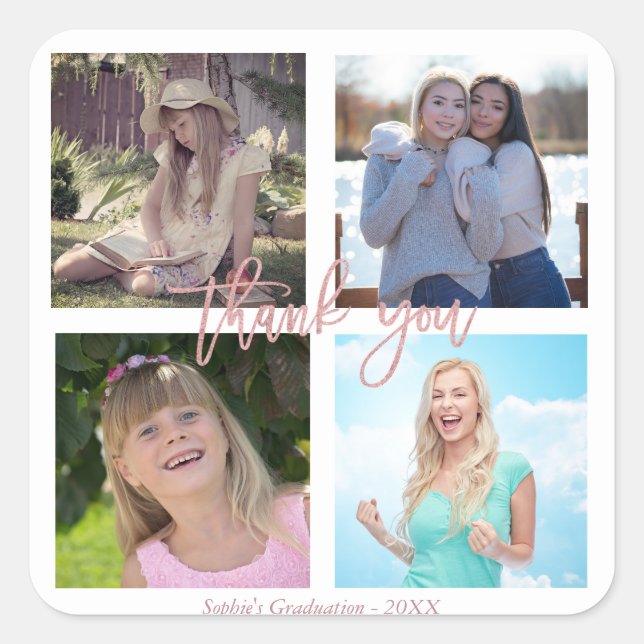 Adesivo Quadrado Colagem de Fotos Personalizada de festa de formatu (Frente)