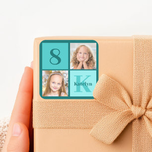 Adesivo Quadrado Colagem de Fotos Personalizadas de Aniversário em