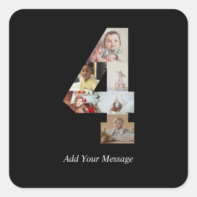 Adesivo Quadrado Colagem de Fotos Preta e Branco Número 4 (Frente)