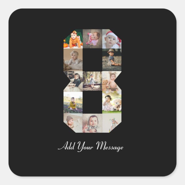 Adesivo Quadrado Colagem de Fotos Preto e Branco Número 8 (Frente)