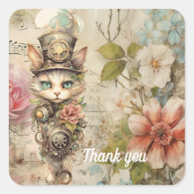 Colagem de Gato Steampunk Mal-humorado com Rosas d
