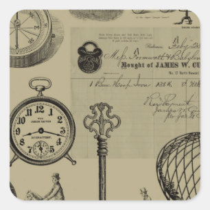 Adesivo Quadrado Colagem de Steampunk