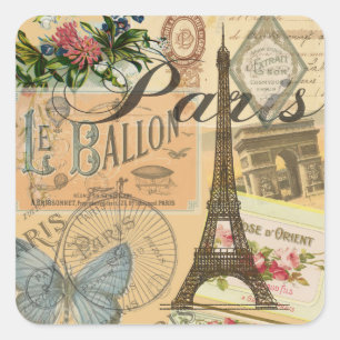 Adesivo Quadrado Colagem de Viagens vintage de Paris França