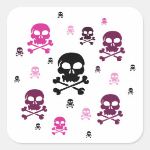 Adesivo Quadrado Colagem dos crânios dos desenhos animados - rosa