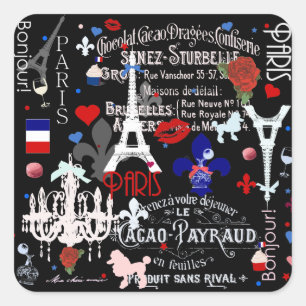 Adesivo Quadrado Colagem preta francesa moderna de Paris