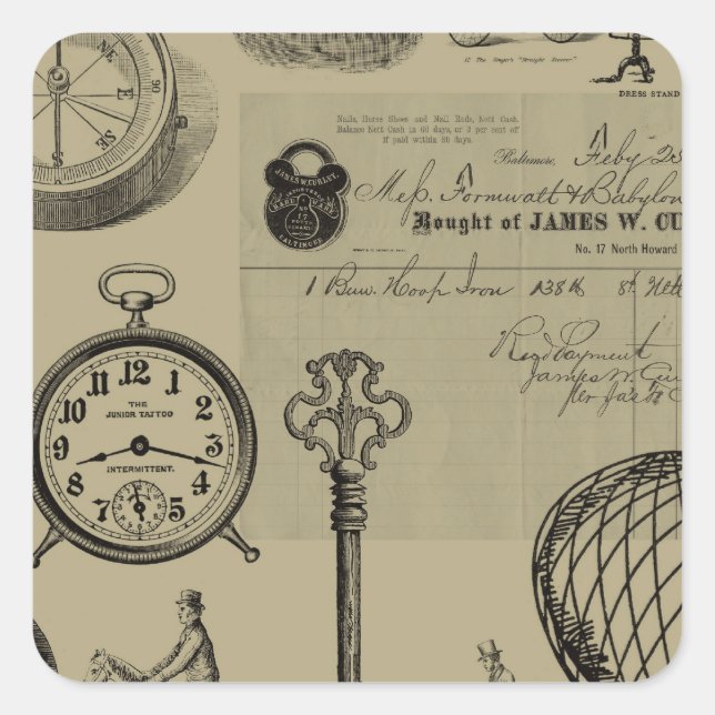 Adesivo Quadrado Colagem Steampunk (Frente)