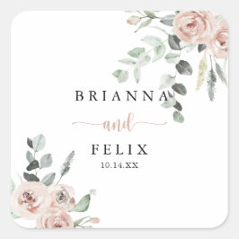 Adesivo Quadrado Colas de Envelope de Casamento Floral Rosa Rosa Cl