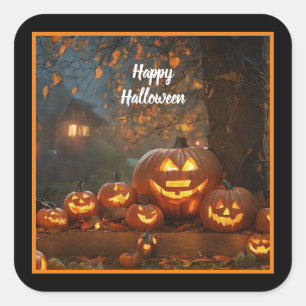 Adesivo Quadrado Coleção da Família Pumpkins Halloween