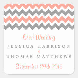 Adesivo Quadrado Coleção de Casamento Moderno Chevron - Rosa e Cinz