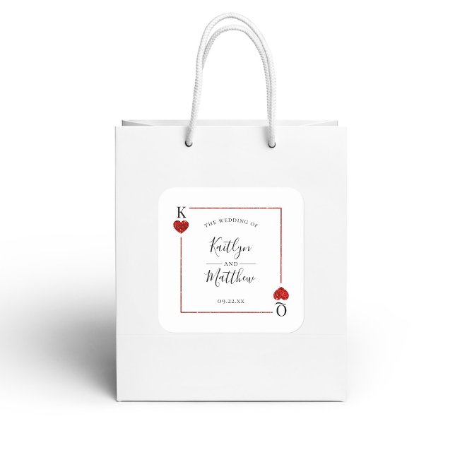 Adesivo Quadrado Coleção de Casamentos de Cartões de Jogada Monogra (Criador carregado)