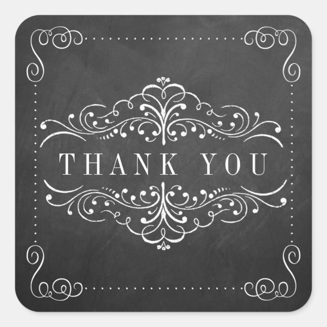 Adesivo Quadrado Coleção de Casamentos de Chalkboard de Ornamentado (Frente)