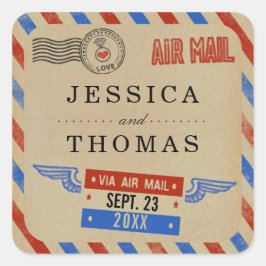 Adesivo Quadrado Coleção de Casamentos do Vintage Airmail