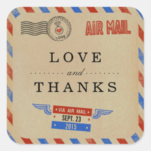 Adesivo Quadrado Coleção de Casamentos do Vintage Airmail