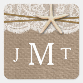 Adesivo Quadrado Coleção de Casamentos Rustic Starfish Beach