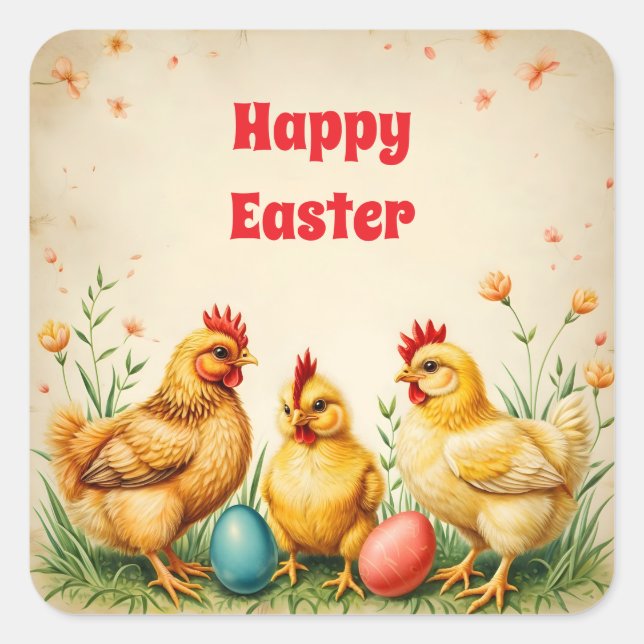 Adesivo Quadrado Coleção de Feriados de Galinha na Páscoa 3 (Frente)