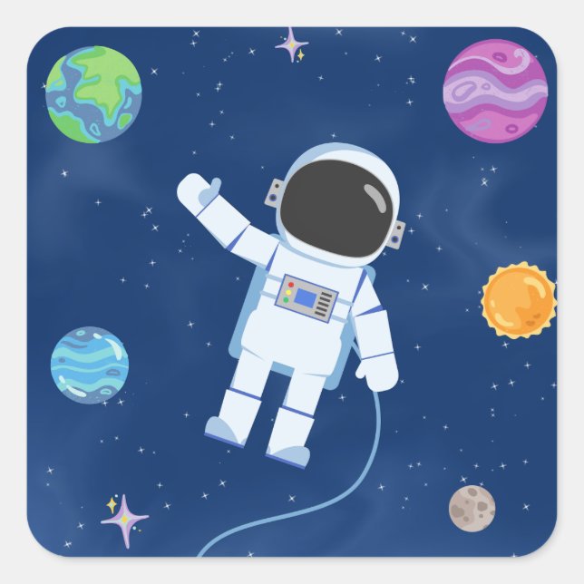 Adesivo Quadrado Coleção de Festas de Espaço! (Frente)