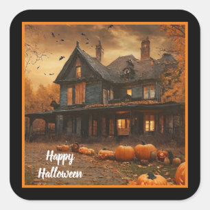 Adesivo Quadrado Coleção de Halloween de Pumpkin House Spooky