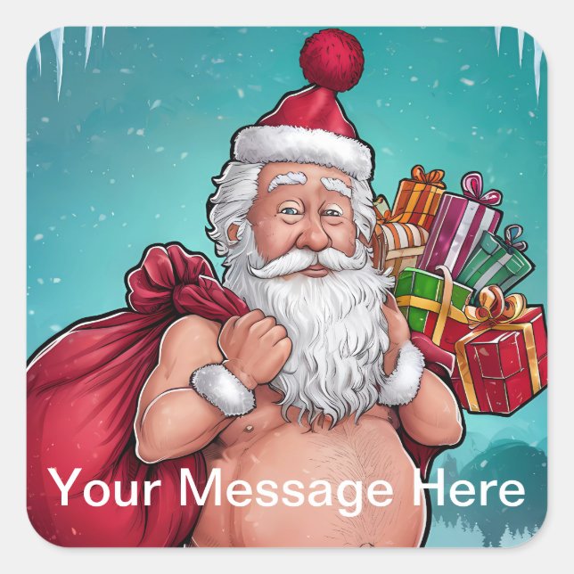 Adesivo Quadrado Coleção de Natal Engraçado Papais noeis Sujos (Frente)