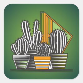 ADESIVO QUADRADO COLEÇÃO DE PEQUENOS CACTOS DE ESPIKEY