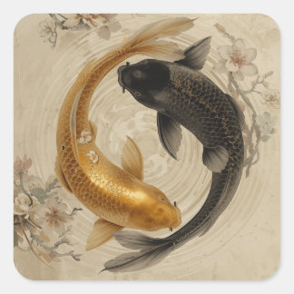 Adesivo Quadrado Coleção de Pinturas de Peixes Koi Japoneses 🐟🎨