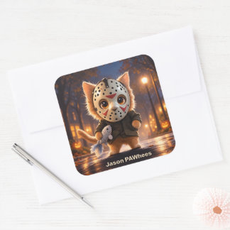 Adesivo Quadrado Coleção de Vilões Gatinho Fofo de Halloween